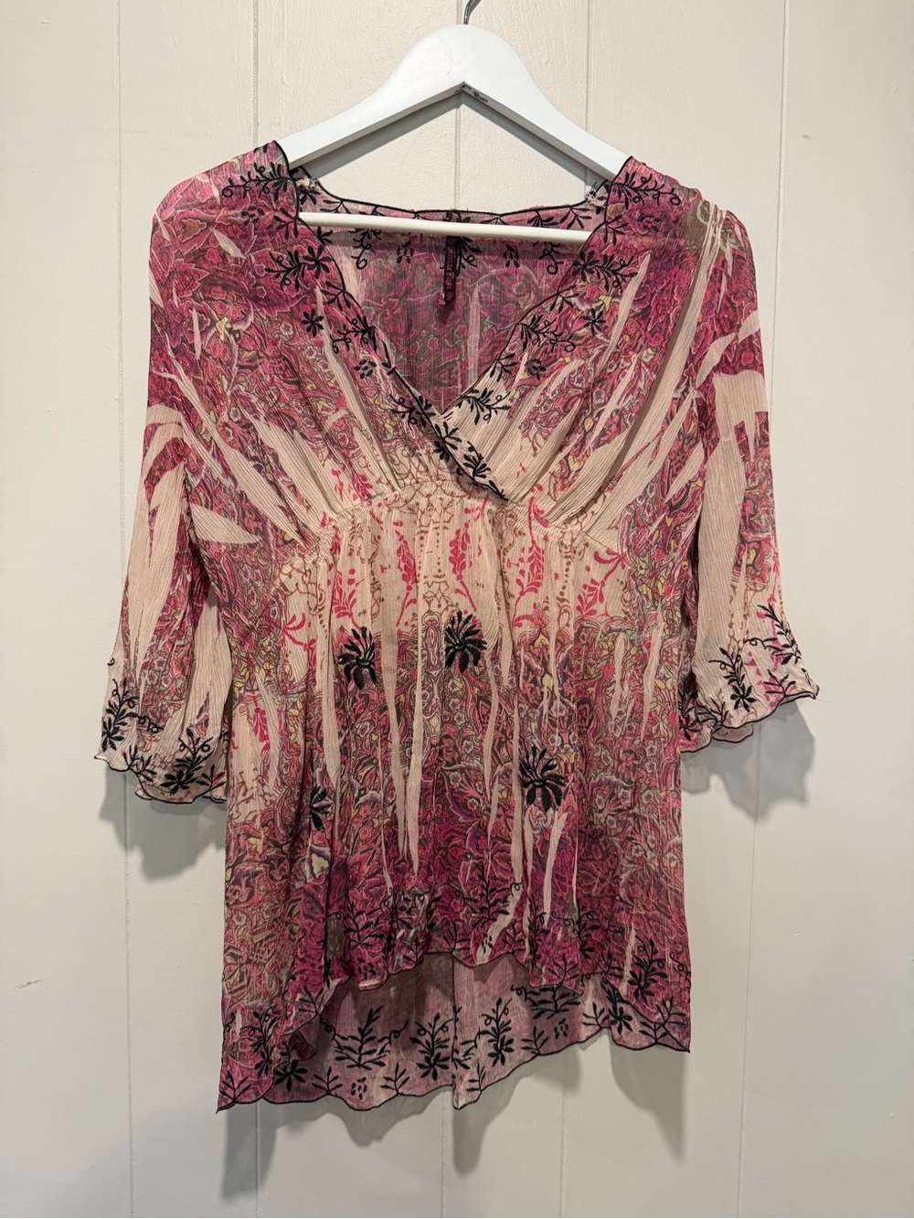 Sienna Rose Pink and Cream Paisley V-Neck Blouse